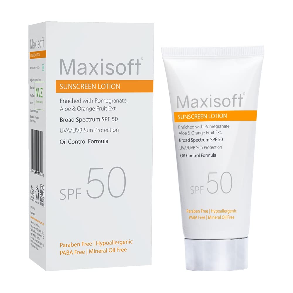 Maxisoft Sunscreen Lotion SPF 50 (50 ml) | For Daily Use With UVA & UVB Protection | For All Skin Types Including Oily & Dry Skin | Paraben Free (Pack of 1 X 50 ml)