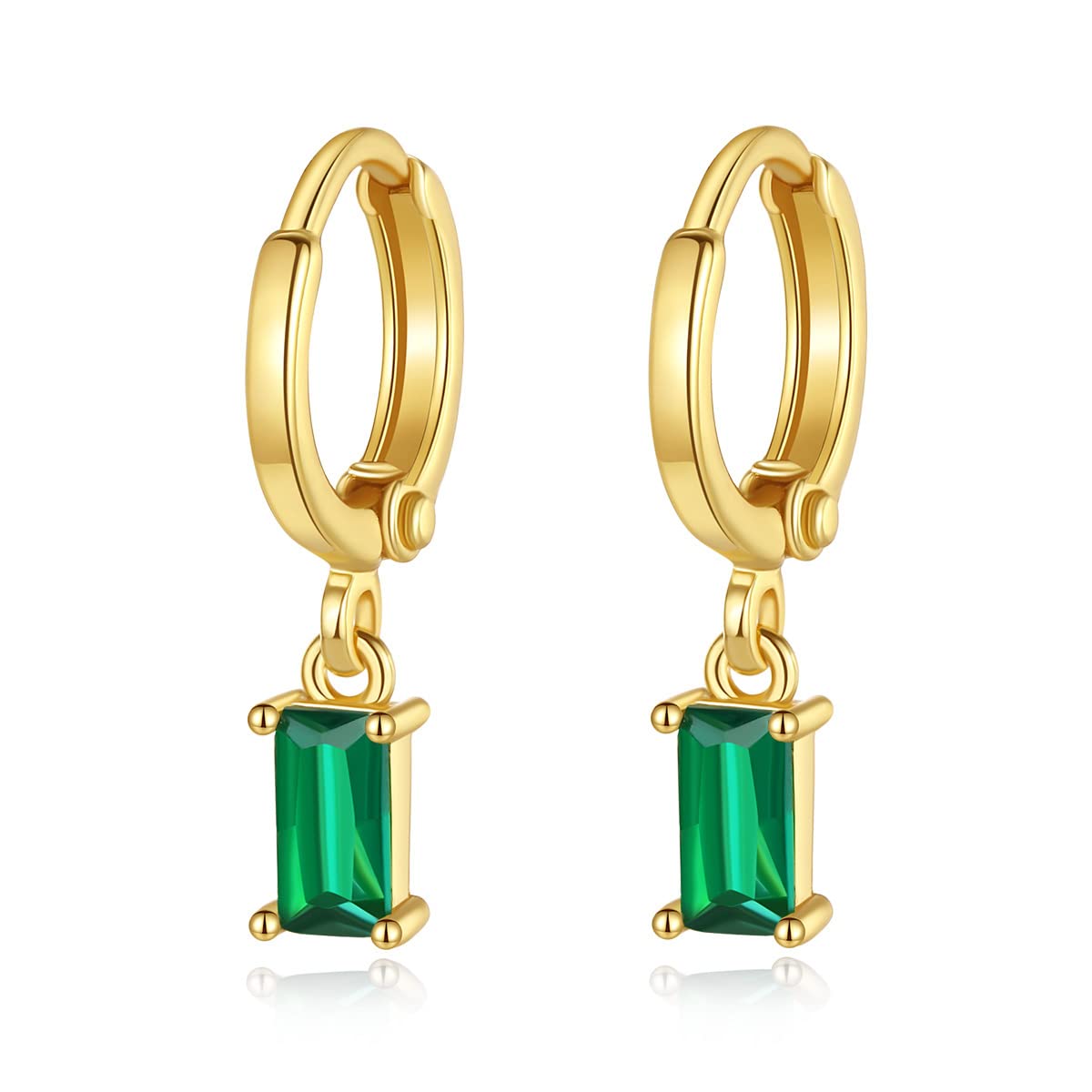 Green Earrings 18k Gold Plated Huggie Earrings with Dangle Simulated Emerald Earrings for Women Small Gold Huggie Hoop Earrings