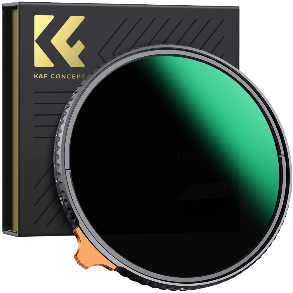 K&F Concept82mm Variable ND Filter ND2-ND400 (1-9 Stops) with Putter HD 28 Multi-Layer Coatings Import AGC Glass Adjustable Neutral Density Filter for Camera Lens