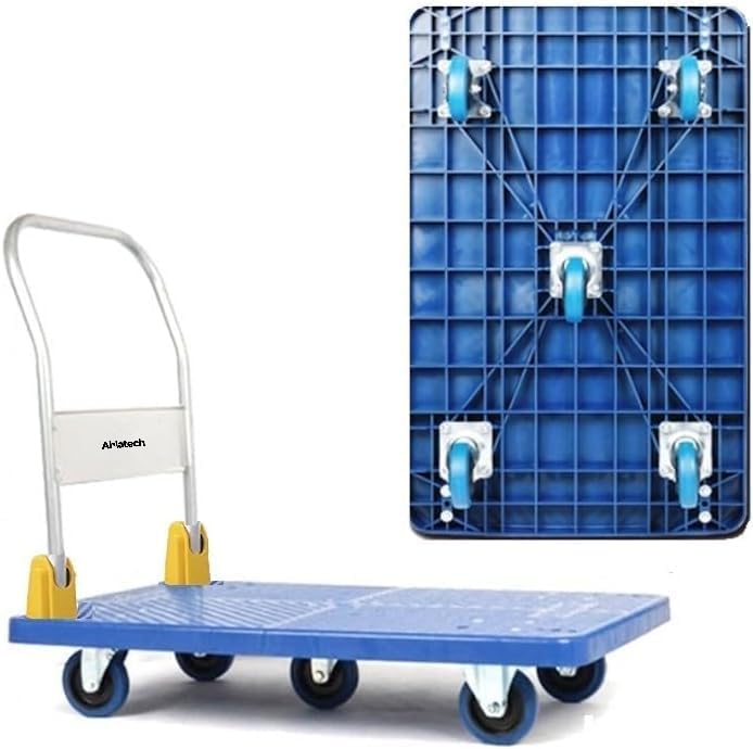 Ahlatech Platform Trolley with 360 Degree Swivel Wheels, Portable Household Small Trailer Cart, Heavy Duty Truck for Loading and Moving, Soundless Wheels, Blue (600 kg Capacity)