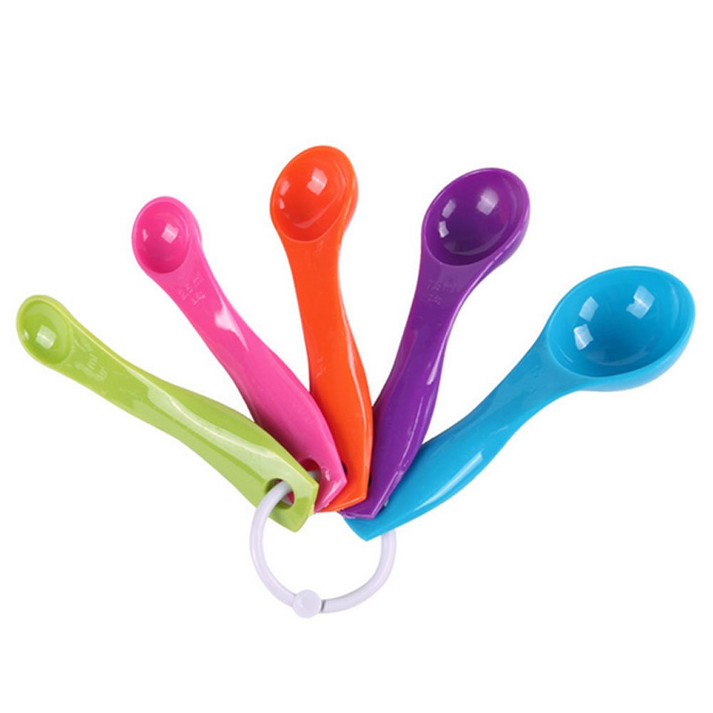 5 in 1 Colorful Plastic Tea Flour Coffee Measuring Spoons Set Kitchen Cooking Baking Tools (Random Color)