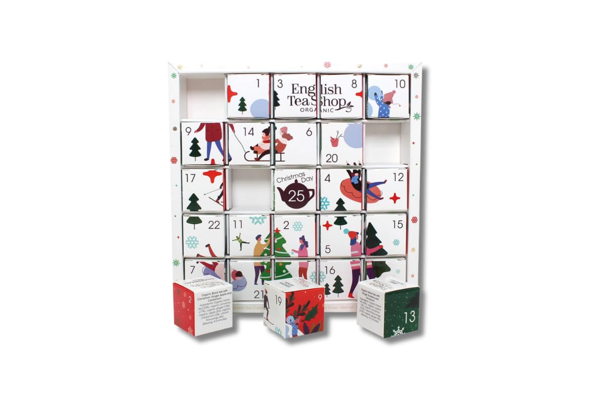 English Tea Shop Organic White Ornaments Advent Calendar Puzzle 25 Loose Leaf Tea Pyramid Bags