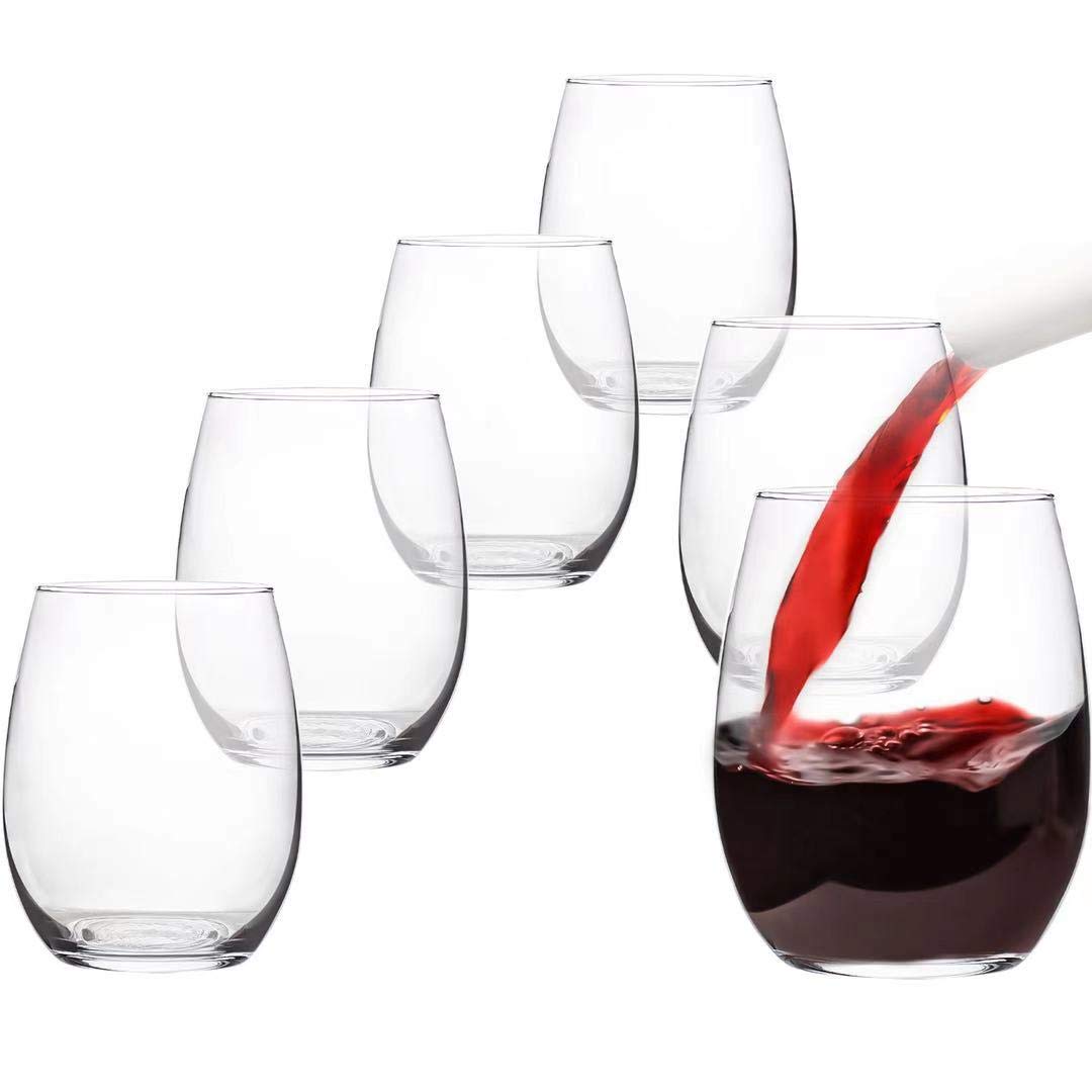 6-Piece Stemless Wine Gl Set, 20 Ounce Chilling Wine Drinking Glass Tumblers, Perfect For Red or White Wine - Clear