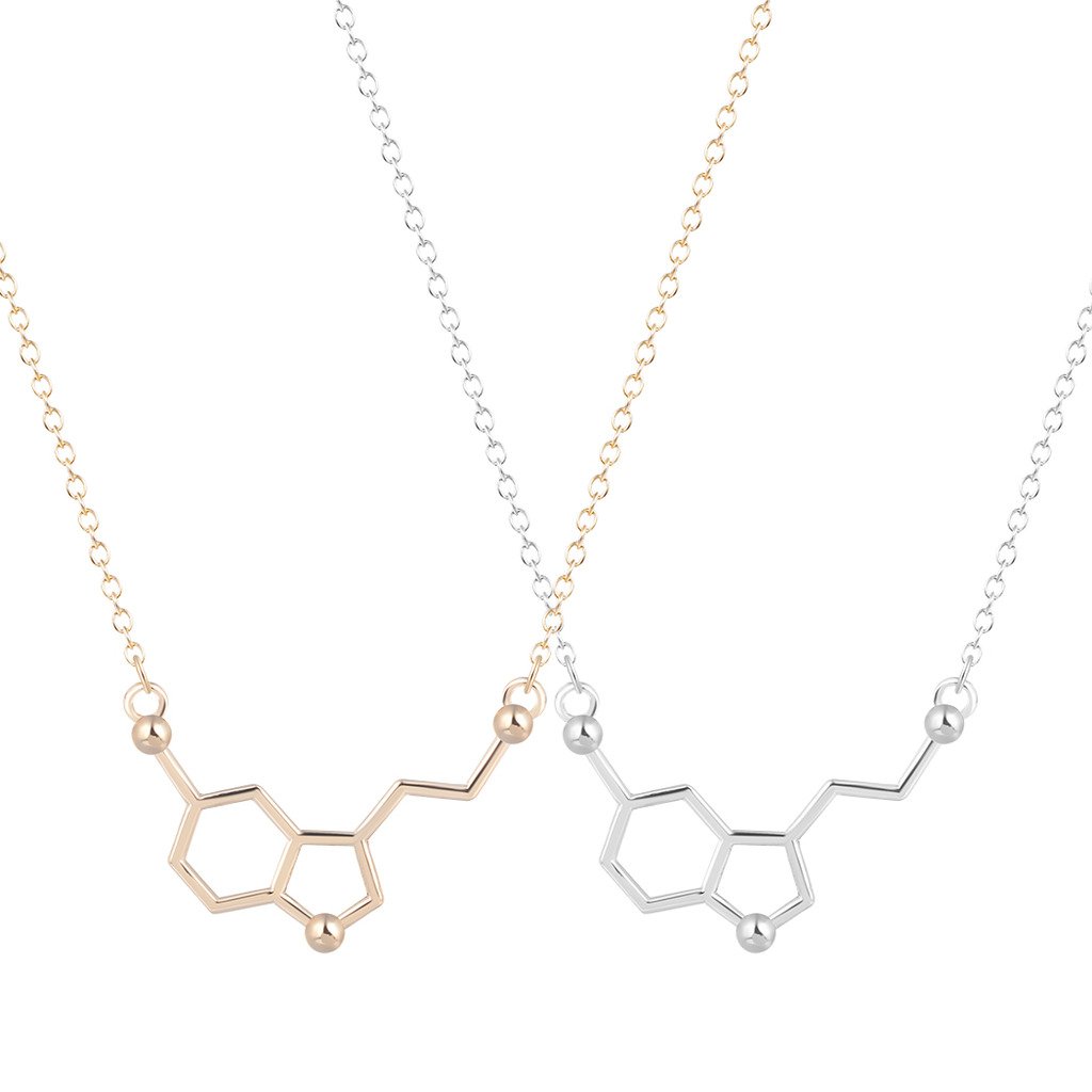 Serotonin Molecule Chemistry Geometric Pendant Necklace Minimalist Jewelry Gift for Girls Women