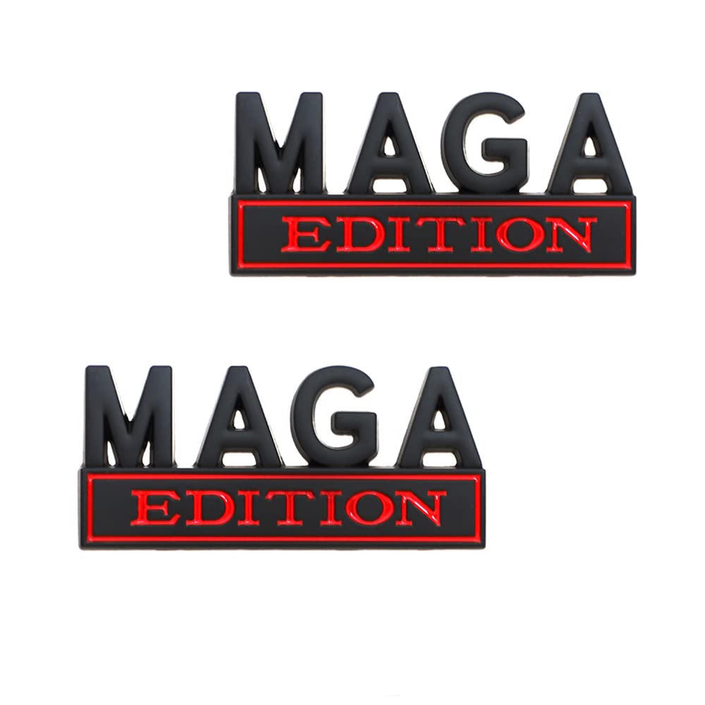 2 Pcs MAGA Edition Emblem 3D Metal Badge Decal Sticker Fit for Universal Car Truck SUV Side Rear Front Hood Trunk Door (Black Red)