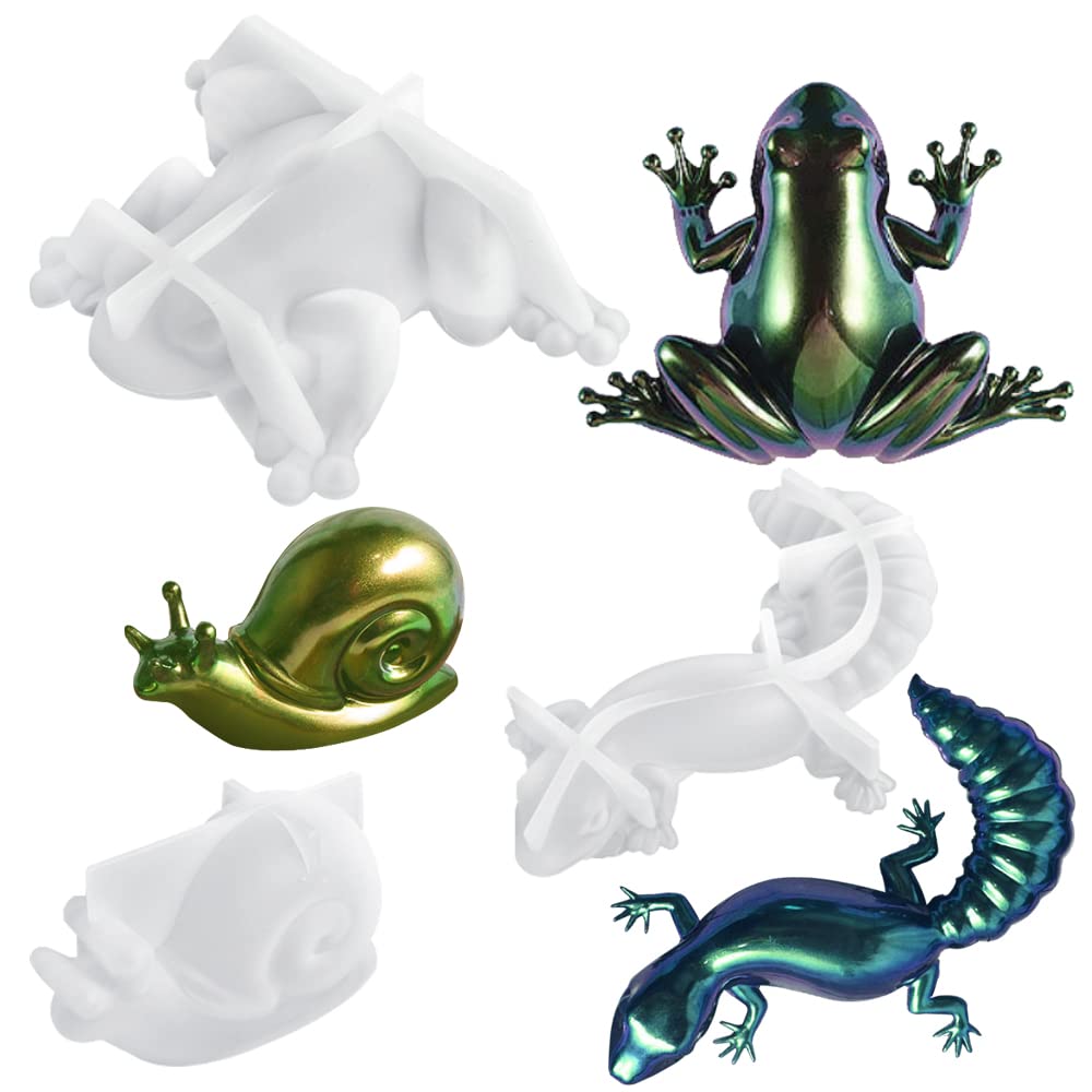 3 Pcs Animal Resin Molds Silicone, AFUNTA 3D Epoxy Resin Molds Lifelike Frog Lizard Snails Shapes Silicone Mold, for Wall Desktop, Cabinets Decor