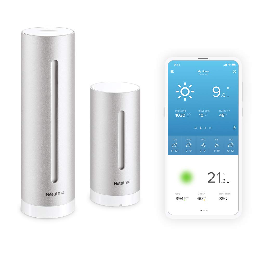 Netatmo Weather Station Indoor Outdoor with Wireless Outdoor Sensor - Compatible with Amazon Alexa & Apple HomeKit, NWS01-EU