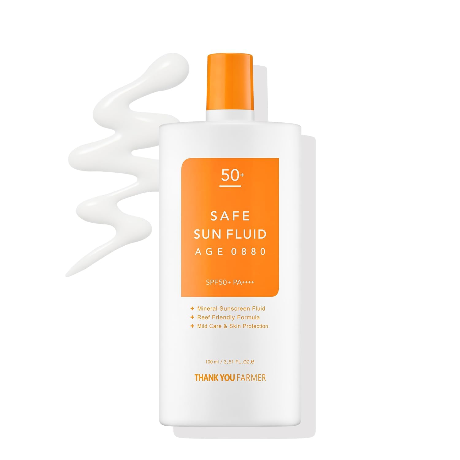 THANKYOU FARMER Safe Sun Fluid 3.51 fl oz (100ml) Korean Mineral Sunscreen for Face, Non-greasy Moisturizing Reef Friendly