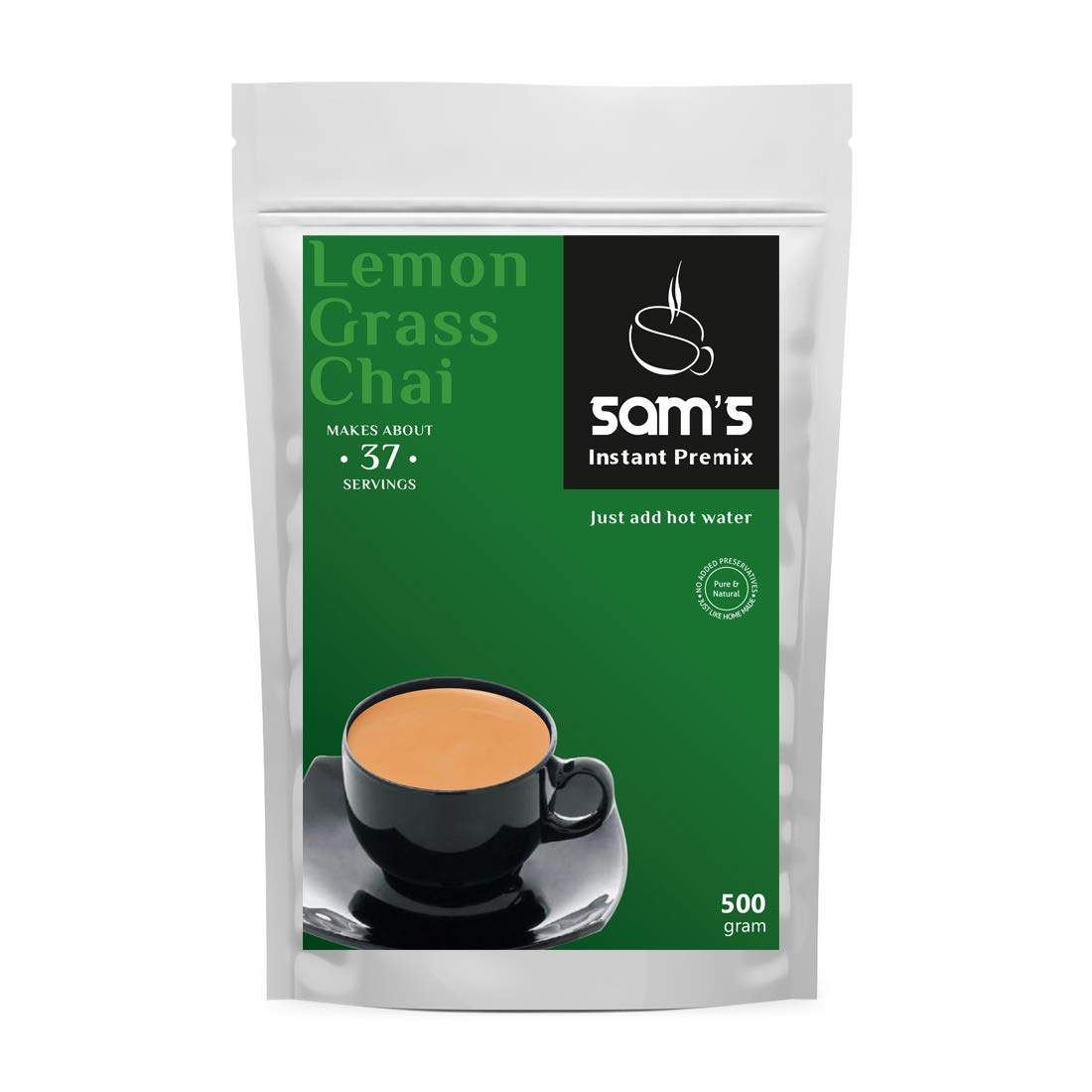 Sams Instant Chai Premix Lemongrass 500gm - Regular Sugar - Lemongrass Flavour | Instant Tea | Tea Premix | Lemongrass Tea | Lemongrass Chai