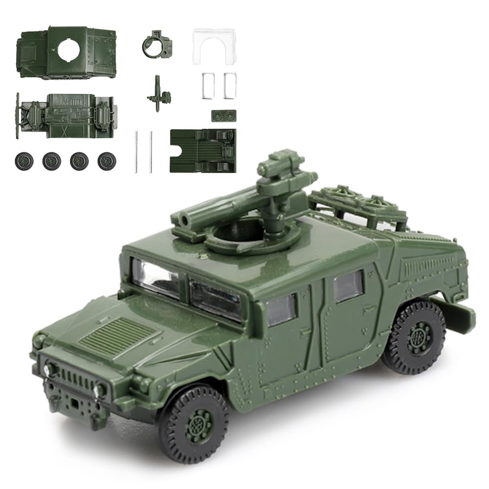 ViiKONDO Military Vehicle Army Men Toy Easy Model Kit 1/72 Scale Modern US M1046 High Mobility Wheeled Truck Green Rapid Assembly Diorama Miniature Decor Gift