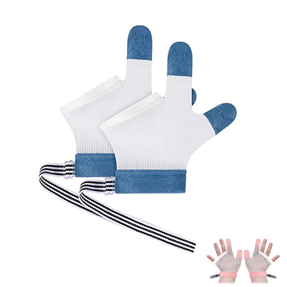 ULHYCAnti-Baby Thumb-Sucking, Anti-Finger-Eating, Anti-Face-Scratching, Finger-Sucking Treatment Gloves for Baby Kids Infant - Blue M