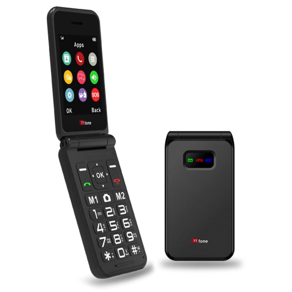 TTfoneTT760 Flip 4G Big Button Mobile Phone for the Elderly with Emergency Assistance button Unlocked Basic Mobile Phone (Black, with USB Cable)