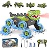 Dinosaur Remote Control Cars - 8WD 2.4Ghz RC Car for 4 5 6 7 8 Year Old Boys, Transform Features RC Stunt Car with 360° Rotating/Spray/Light/Roar, Birthday Xmas Gifts for Kids Age 4-6 5-7 8-12 (Green)