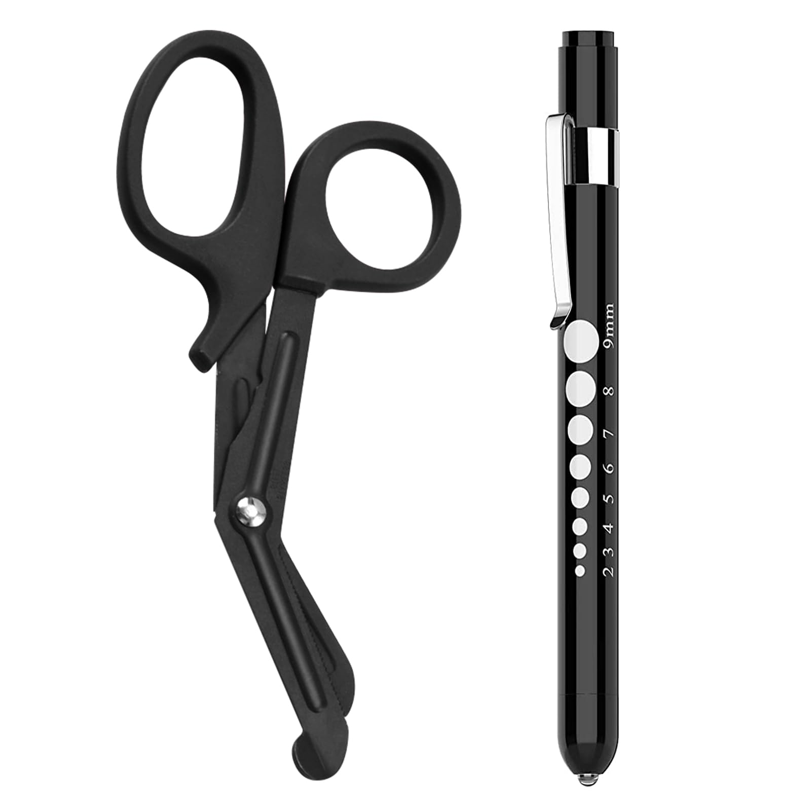 2 Pack Medical Scissors and Penlights for Nurses Medical Supplies with One Medical Pen light, One 6 inches Scissors Trauma Shears for First Aid EMT (Black)