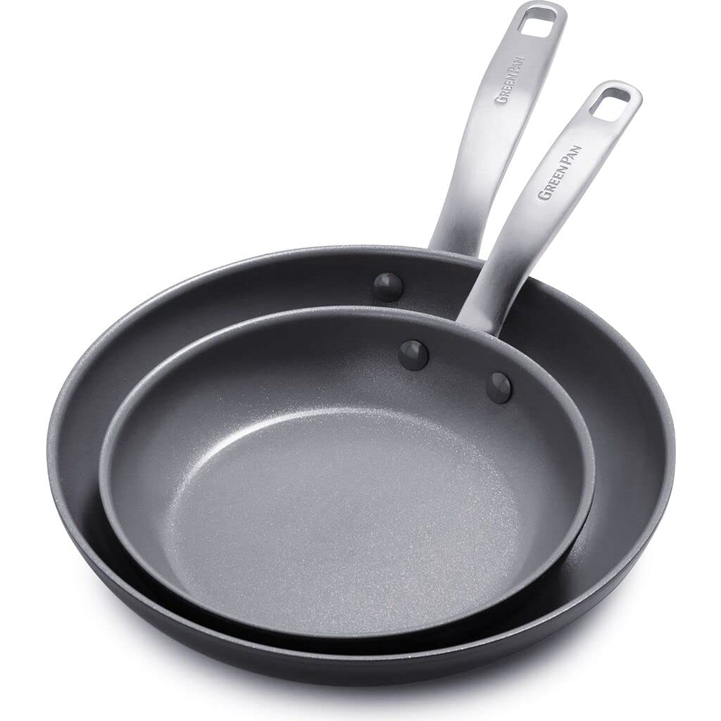 GreenPan Chatham Hard Anodized Healthy Ceramic Nonstick 8" and 10" Frying Pan Skillet Set, Omelette and Egg Pan, PFAS-Free, Dishwasher Safe, Oven Safe, Gray