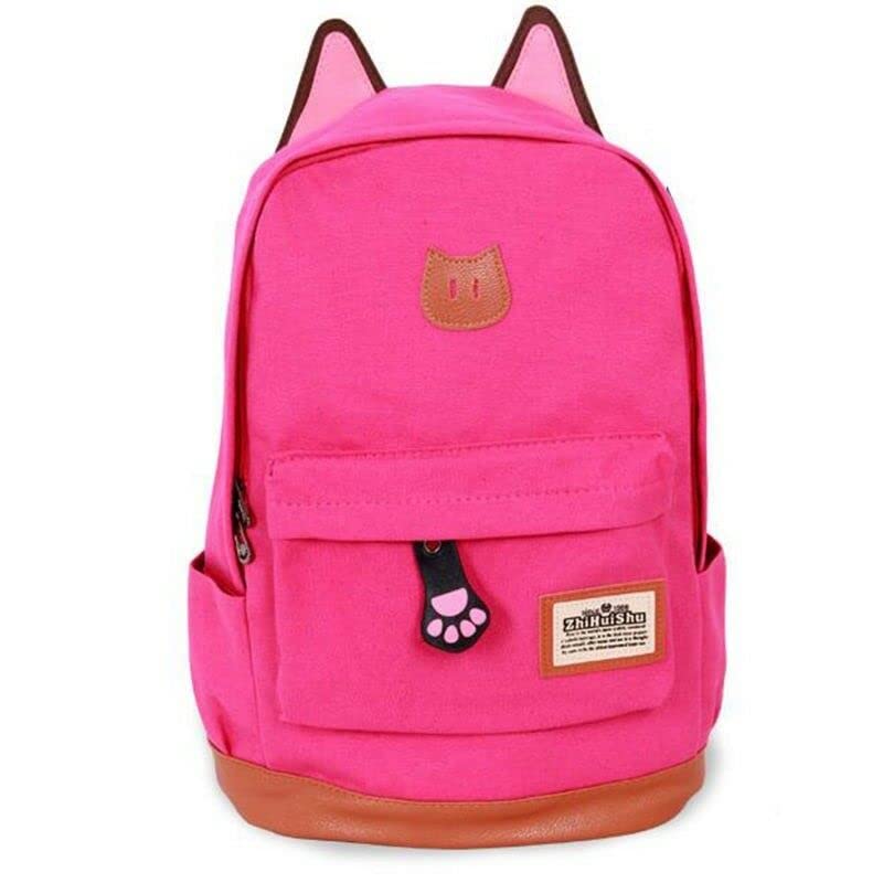 Cute Cat Ear Design Canvas Backpack Travel Shoulder School Bag Handbag (PINK)