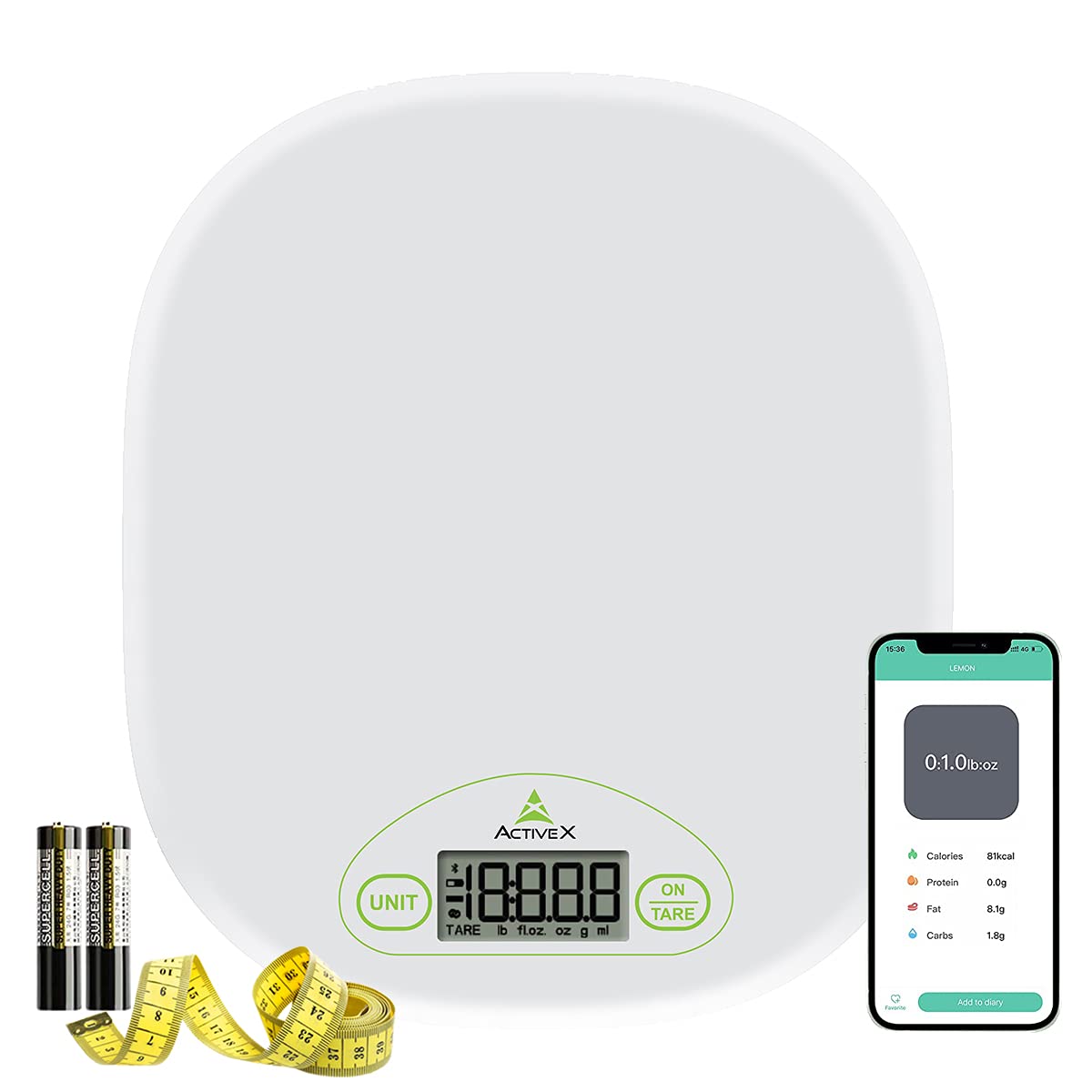 ActiveX EatSmart Multipurpose Digital Kitchen Food and Baking Scale for Home with 1g/0.04oz Precision, 4 Units, Easy Tare Function with Smart Nutrition App Measures 2gms to 5 Kgs Batteries Included