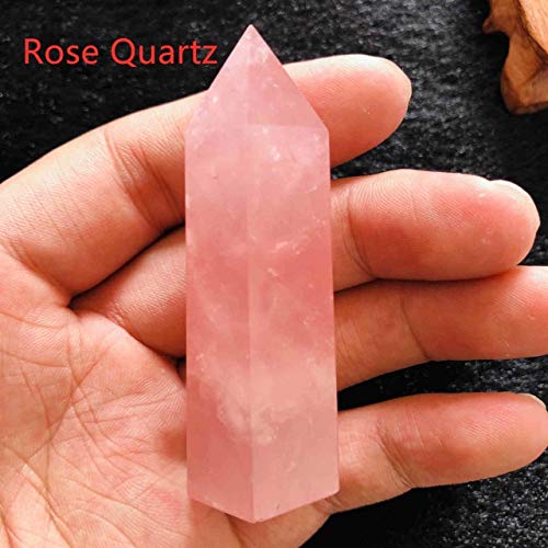 Stones - 24 Stone Point Tower Wicca Healing Crystal Hexagon Natural Minerals Magic Wand Home Decor Geode Amethyst Rose Quartz (Rose Quartz 3.1inch(8cm))