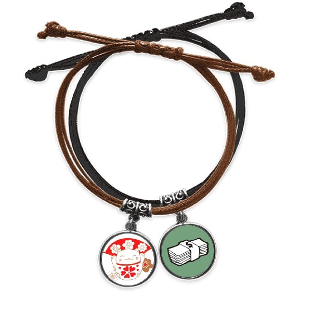 DIYthinker Cherry Blossoms Lucky Fortune Cat Japan Bracelet Rope Hand Chain Leather Money Wristband