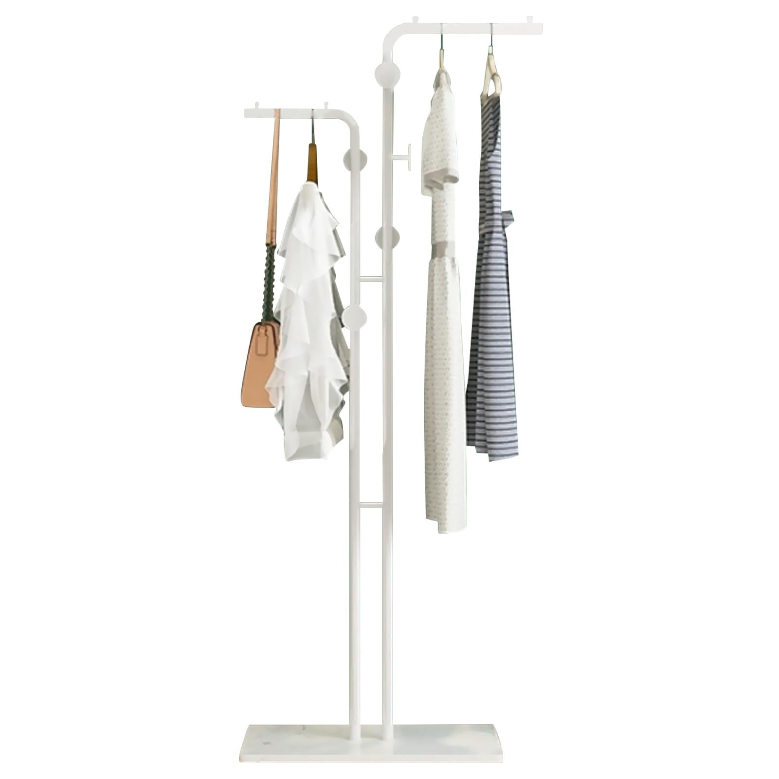 Beauenty Modern Metal Coat Rack - 170cm Adjustable Double-Pole Stand with Marble Base - Stylish & Space-Saving for Bedroom, Living Room, Office & Retail Use (White)