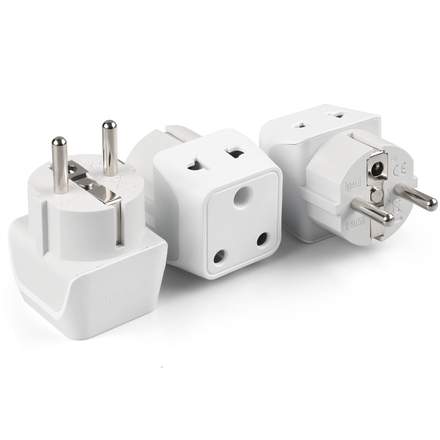 Ceptics Europe Travel Adapter, 2 in 1 India to Europe, Germany, France Schuko Adapter - Type E/F European Plug Adapter for Laptops, Phones, Chargers, CE - RoHS - 3 Pack