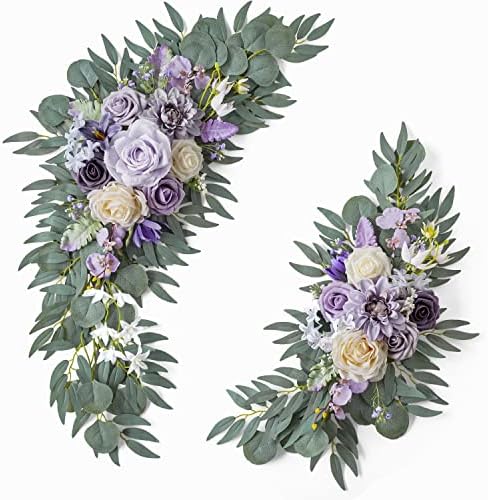 ponatia Wedding Arch Flowers(Pack of 2), Artificial Purple Wedding Flowers for Wedding Welcome Signs Decorations and Arch Flowers for Wedding Ceremony Reception (Lilac & Cream)