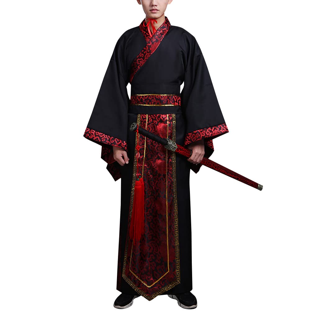 Chinese Hanfu Costume Ancient Qin Han Dynasty Traditional Scholar Long Robe Swordsman Cosplay Outfit