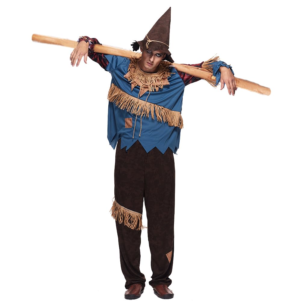 AERO ARMORMens Sinister Scarecrow Costume Adult Patchwork Halloween Wizard Outfits