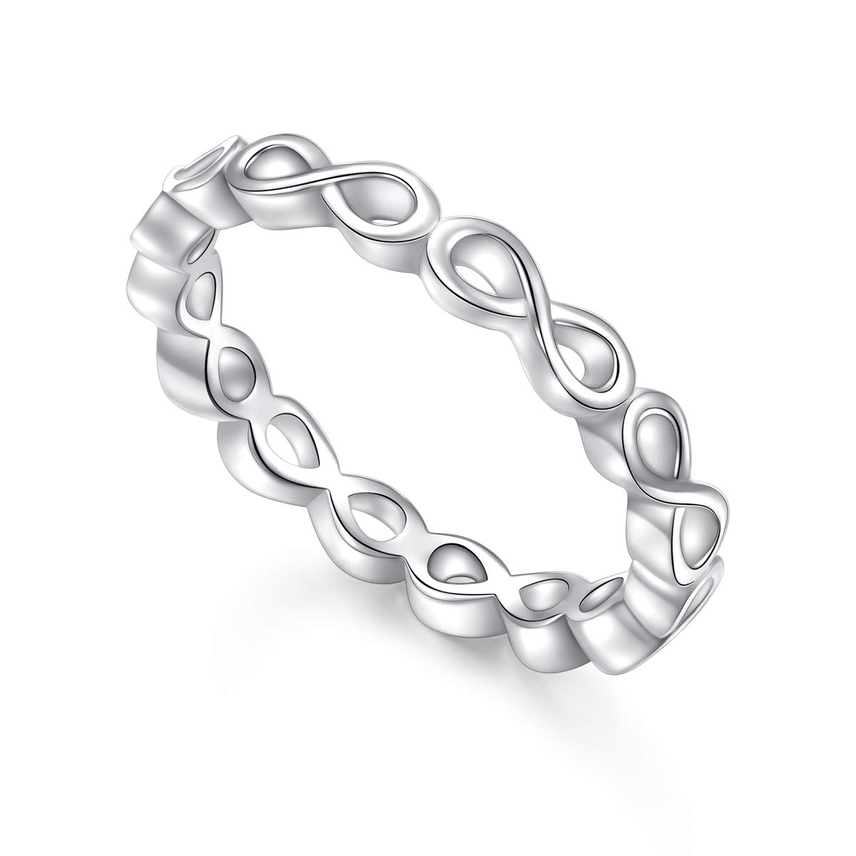 Ladytree Sterling Silver Heart Infinity Shaped Classical Simple Plain Stacking Wedding Band Promise Eternity Ring