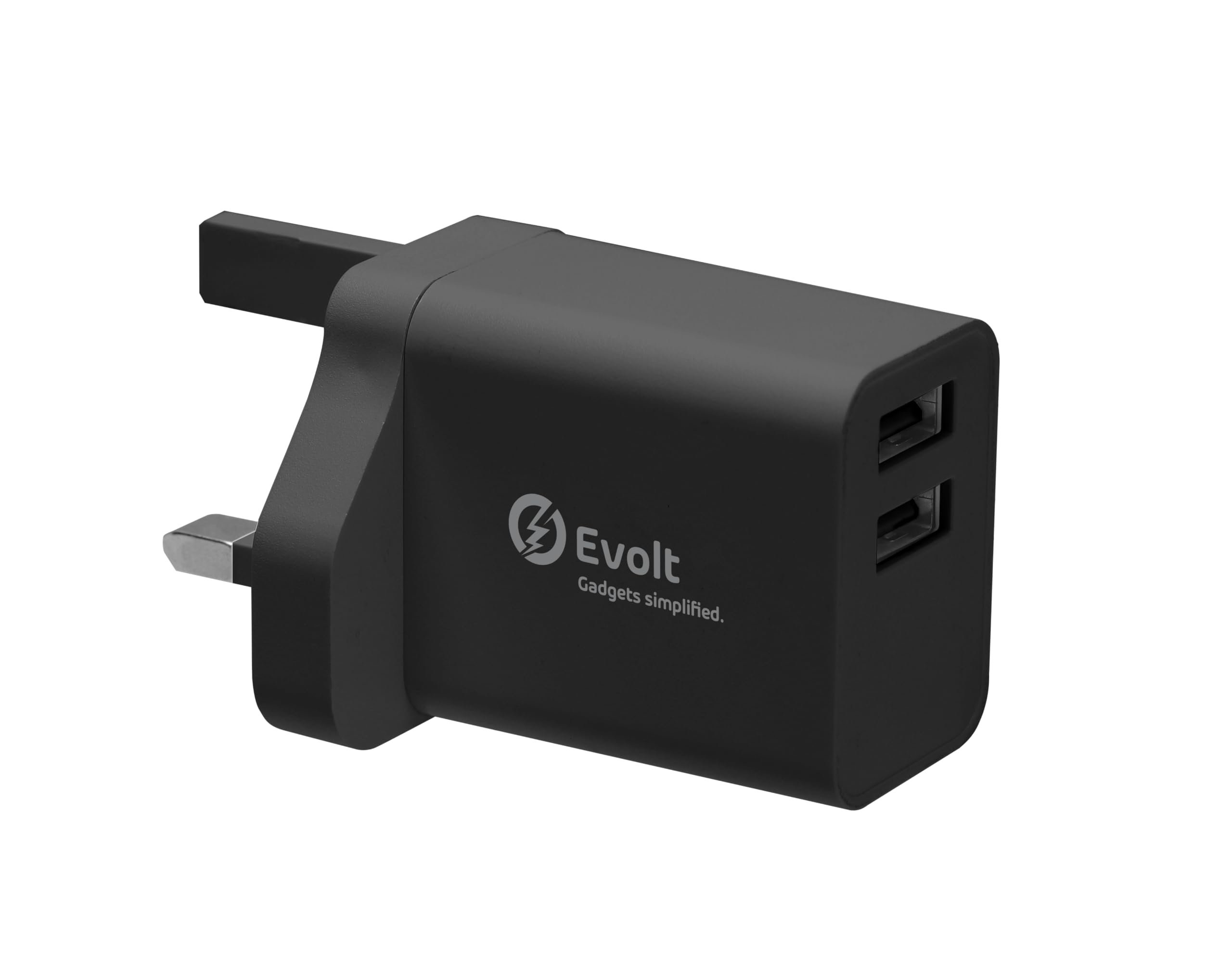 Evolt Gadgets SimplifiedETC-M03 2.4A Dual USB Travel Charger with Micro USB Cable Black