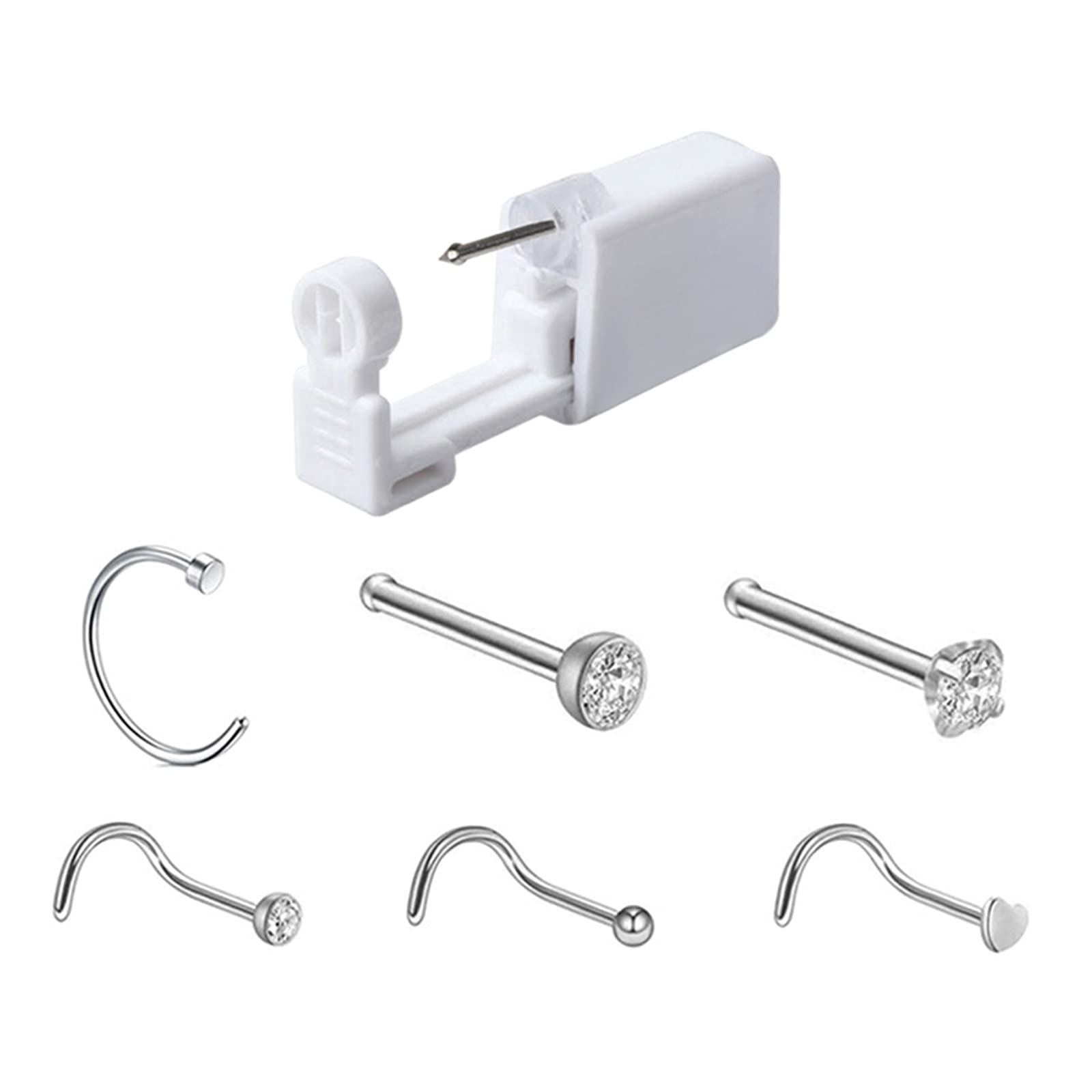 WOOWIIY1 PCS Painless Nose Piercing Kit With 6 PCS Nose Studs Disposable Ear Piercing Gun Set Piercing Supplies For Nose Piercings