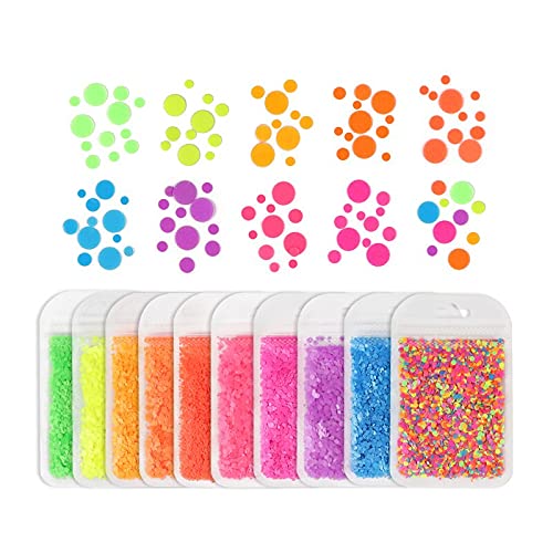 HOMIRY 10Bags Mixed Small Round Flakes Nail Art Fluorescent Bright Color Round Sequins Kits Decoration Nails Accessories Manicure Sets xiaoyu