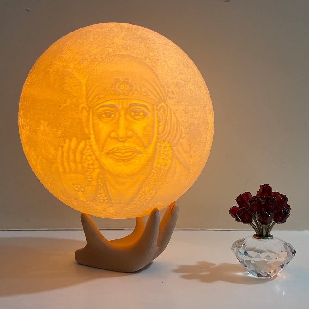 TESSERACT Sairam Divine Moon Lamp/Night Lamp/Table Lamp with LED (15 cm, 3 Color) (Wireless, Touch Sensor Operated, Adjustable Brightness, Comes with USB Charging Cord) with Hand Stand