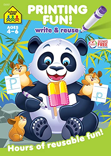 School Zone - Printing Fun! Write & Reuse Workbook - Ages 4 to 6, Preschool to Kindergarten, Tracing Letters, Pre-Writing, Wipe Clean (School Zone Write & Reuse Workbook)