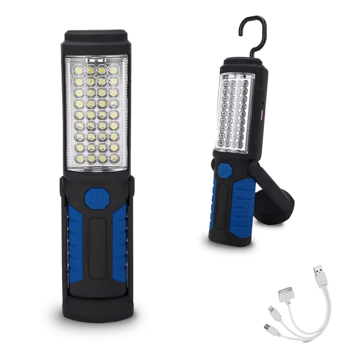 MAKINGTEC 1PCS Portable LED Work Light Rugged Construction Rechargeable Work Light with Hanging Hook Waterproof Work Flashlight for Car Repair Household Blackout and Emergency(Blue)