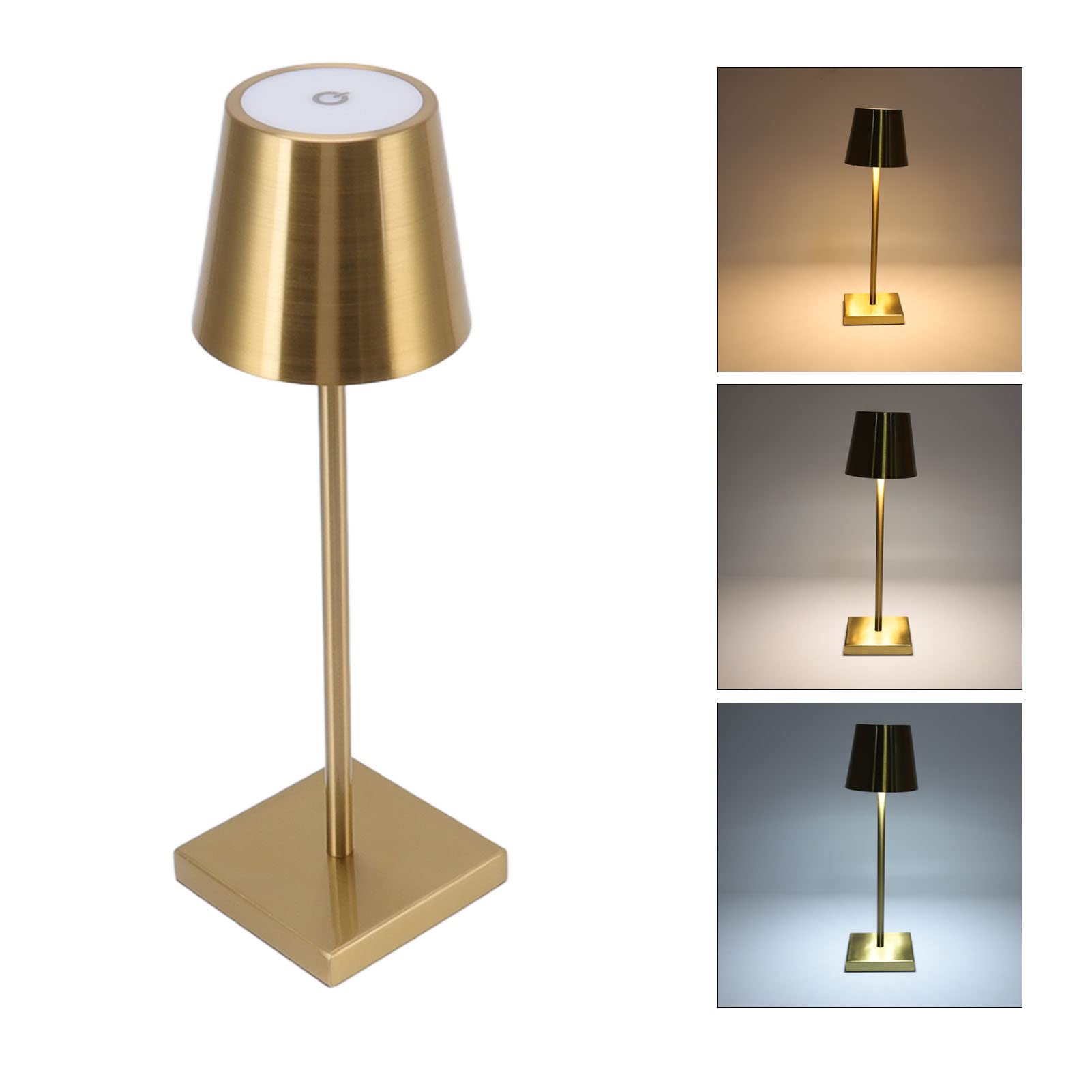 Gugxiom Cordless Table Lamp, Rechargeable Led Table Lamp, Led Touch Lamp, 3600Mah Battery, 360 Degree Lighting, for Bedroom, Couple Dinner, Desk, Cafe, Dining Room, Terrace (Gold)