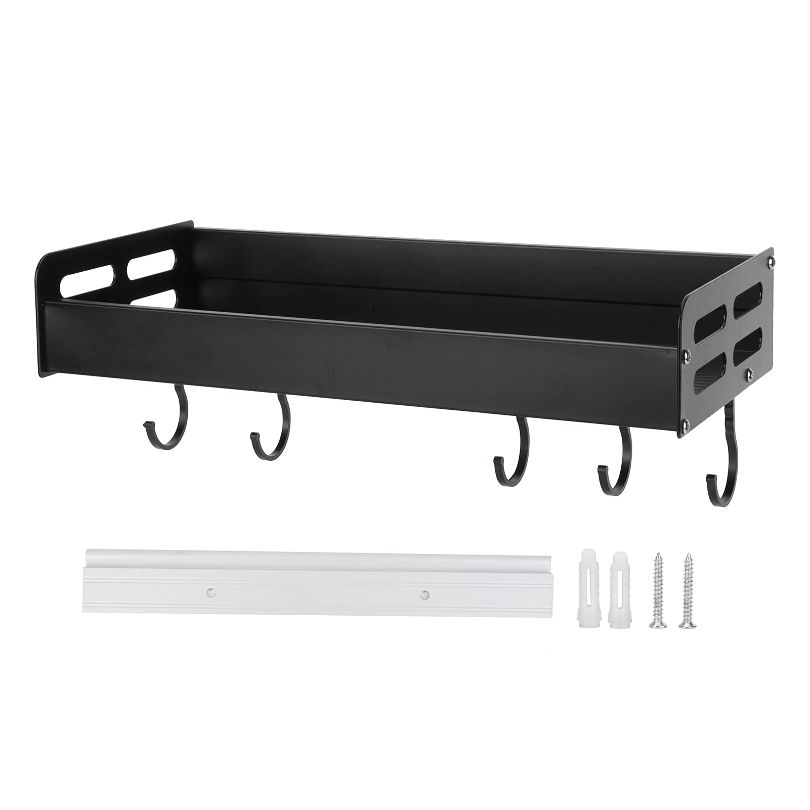 Towel Shelf, Household Multi‑purpose Wall-mount Kitchenware Spice Rack Black for Kitchen for Bathroom