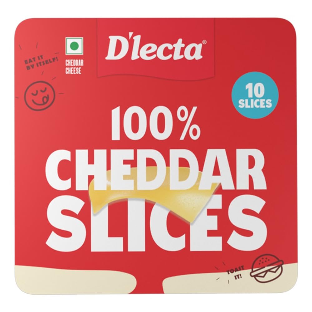 D’lecta 100% Cheddar Cheese Slices 200g – Easy Open & Resealable Pack - 10 Slices