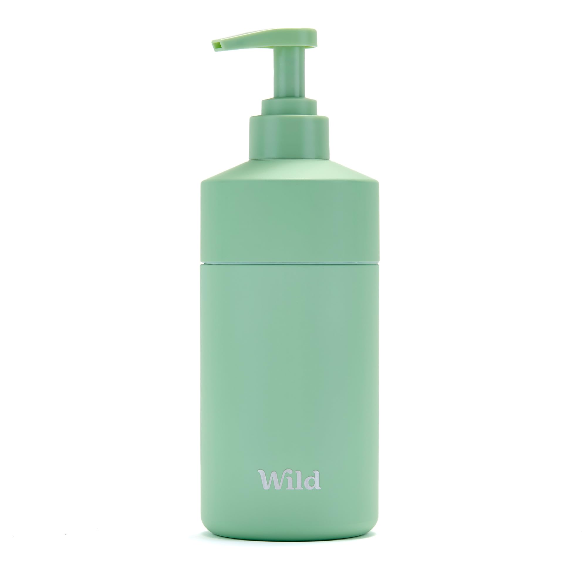 WildNatural Refillable Body Wash Starter Kit - Includes Sage Green Aluminium Case & 3 Pack Shower Gel Refills in a Variety of Scents - Includes Coconut & Vanilla, Fresh Cotton and Amber & Oud Scents