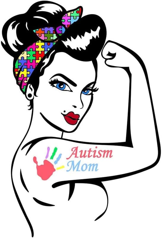 Autism mom Vinyl Stickers Premium Quality Multicolor for Car Bumper Truck Van SUV Window Wall Boat Cup Tumblers Laptop or Any Smooth Surface Size 4 Inches