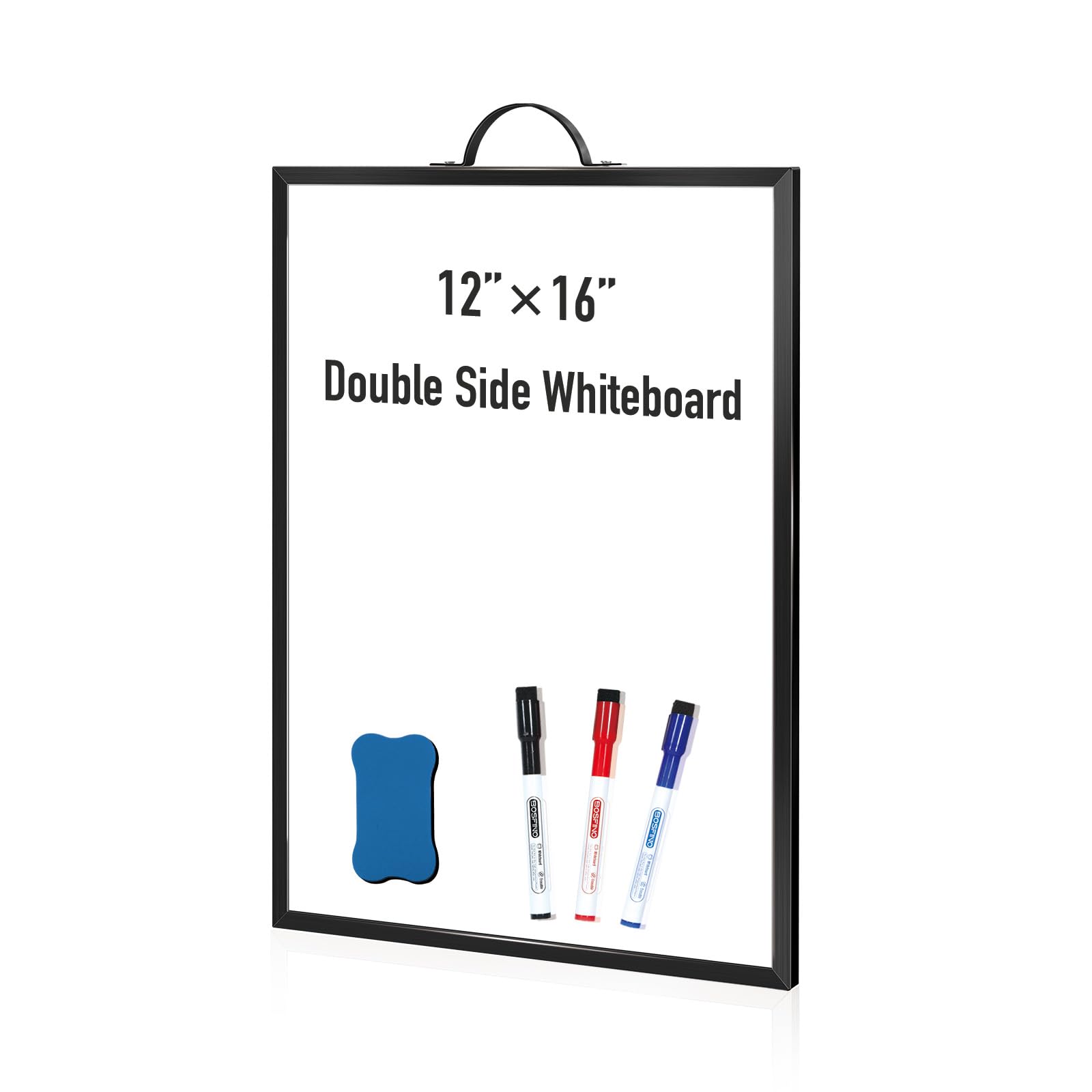 DumanAsenDouble-Sided Magnetic Dry Erase Board with a Handle, Black Aluminum Framed Whiteboard, Portable whiteboard for to Do List, Drawing, School, Home, Office (30cm x 40cm, Black)