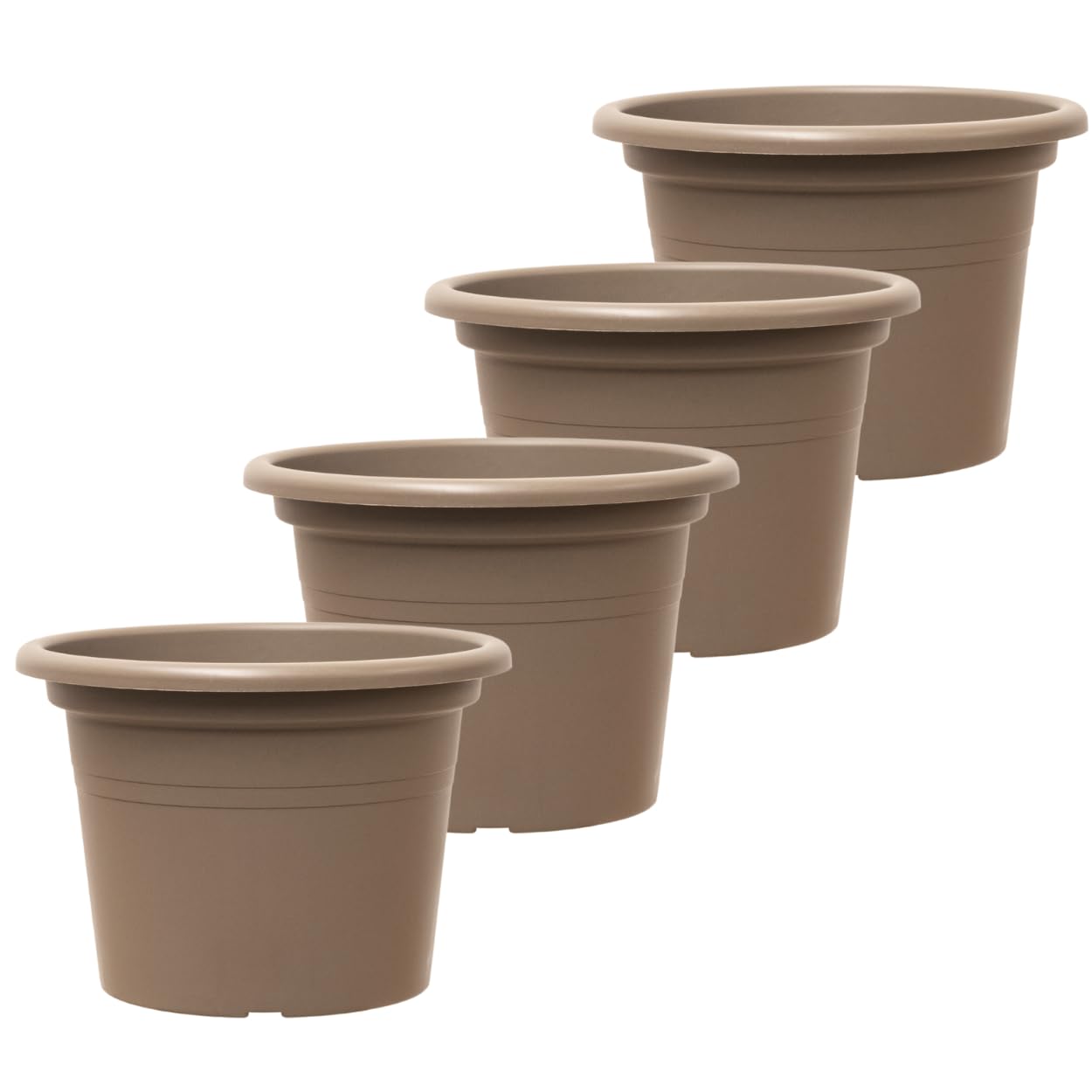 TeraplastRecyclable Planter Pot | 100% Made from Waste & Recycled | Made in Italy | Self Watering | Round Sand 4 Pack, Small