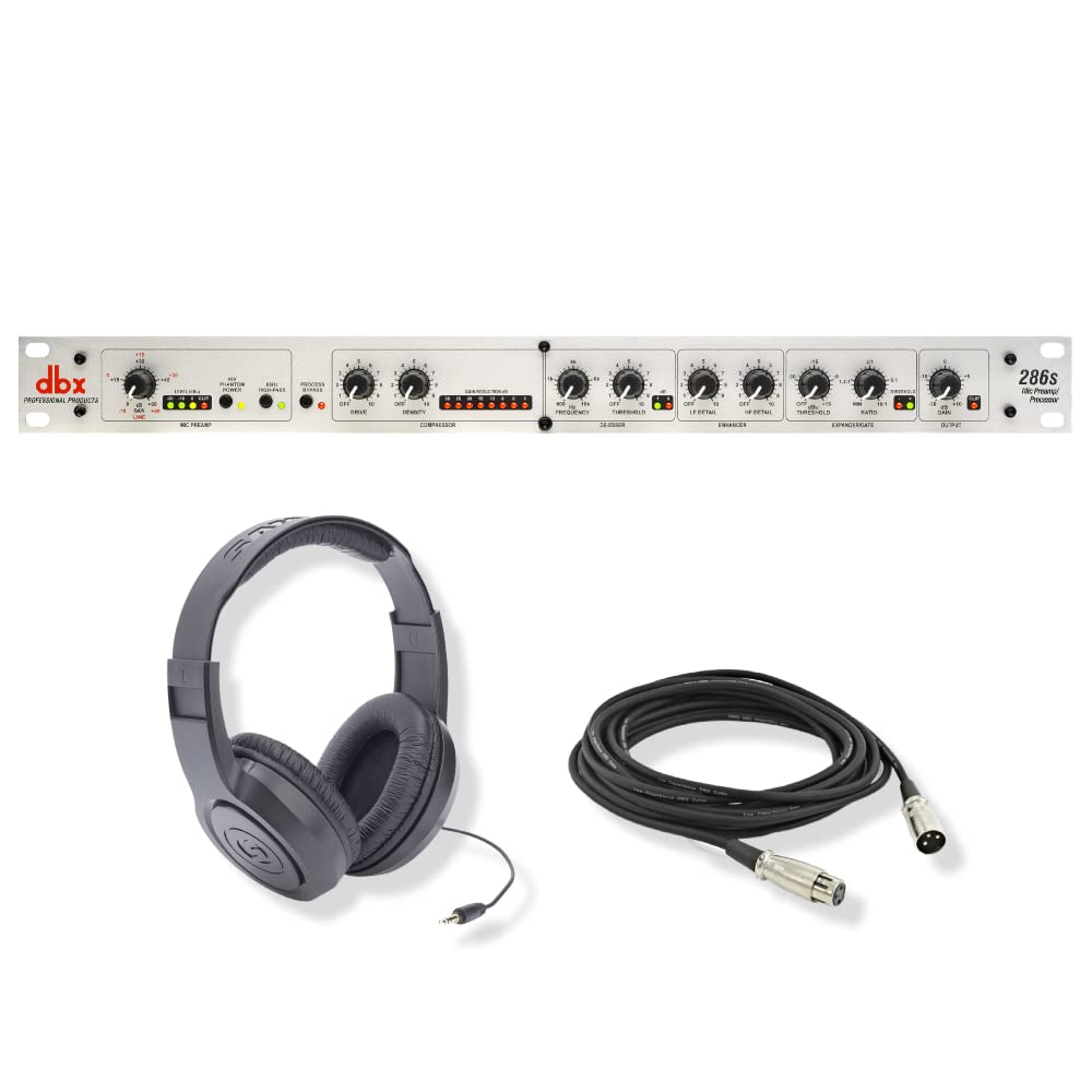 dbx 286s Microphone Preamp/Channel Strip with Over-Ear Monitoring Headphones, XLR Cable and StreamEye Polishing Cloth