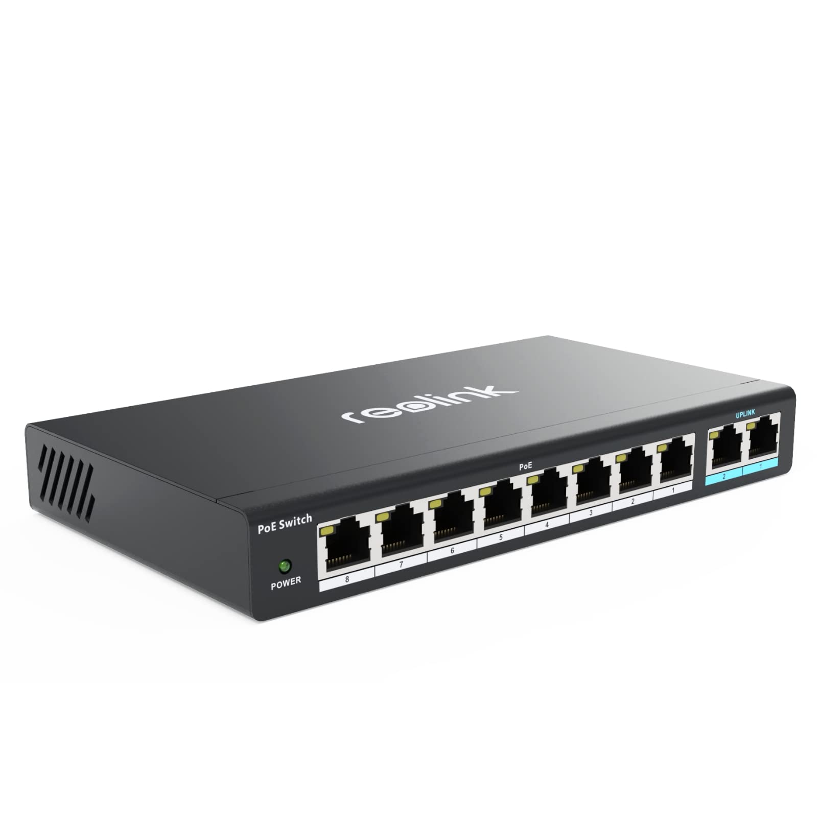 REOLINKPoE Switch with 8 PoE Ports, 2 Gigabit Uplink Ports, Up to 120W Total for All PoE ports, Ideal for Reolink NVR and Reolink PoE IP Cameras, IEEE802.3af/at, Desktop/Wall Mount, RLA-PS1