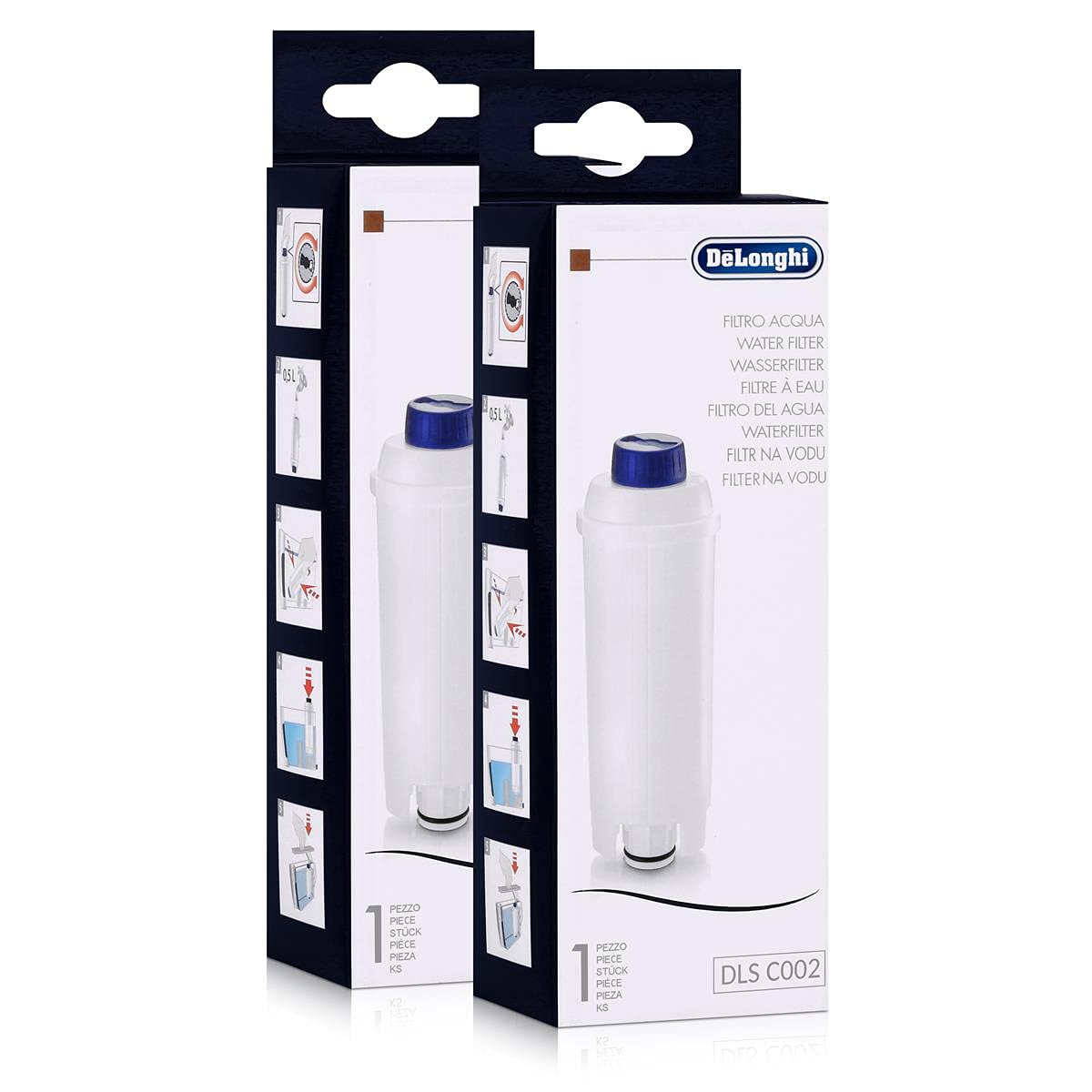 DELONGHI DLS C002 Water Filter (Pack of 2) - Improves Taste, Removes Scale & Extends Machine Life