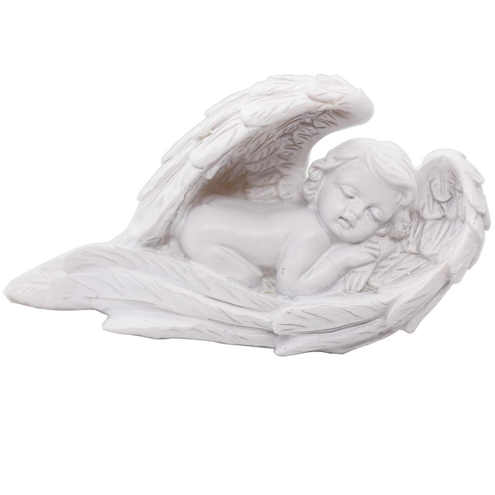 Sleeping Baby Angel Statue Cherub in Wings Feathers Statue Figurine Indoor Outdoor Guardian Home Garden Angel Sculpture Statuette Shelf Sitter Angel Collection Angel Wings Memorial Angel Statue