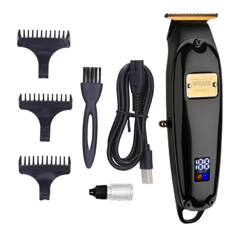 WMARK NG-2021C Metal Body Professional Digital Display Trimmer Pro Li Outliner Cordless T Blade Hair Clipper 0.1 Gap Outlining for Barbers 0.1mm balding Shape up 6900 RPM Magnetic Motor 180 min,Men