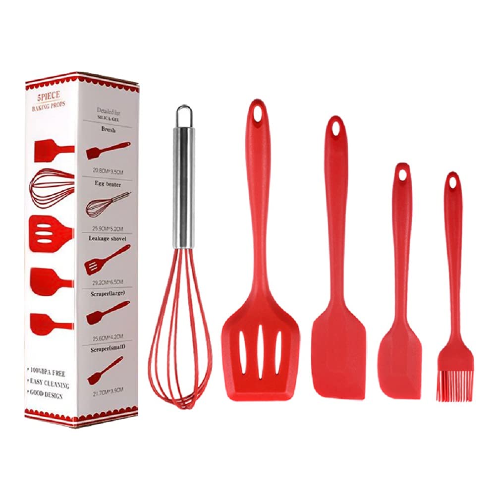 LISHONN Silicone Kitchen Utensils Set for Cooking and Baking 5 Pcs Cooking Utensils Set Heat Resistant Non-Stick Kitchen Tools(Red)