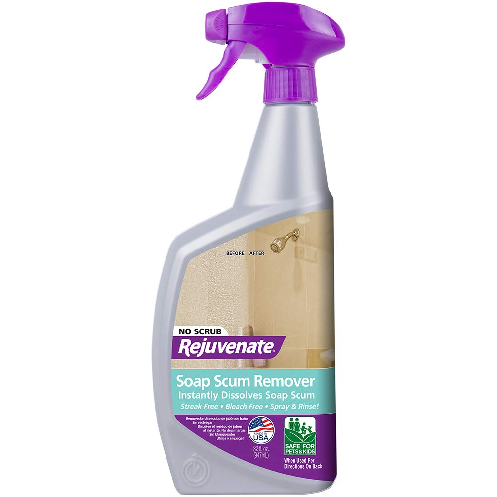 Rejuvenate Scrub Free Soap Scum Remover Non-Toxic Non-Abrasive Cleaning Formula - Spray and Rinse for Streak Free Finish on Glass, Ceramic Tile, Chrome, Plastic and More