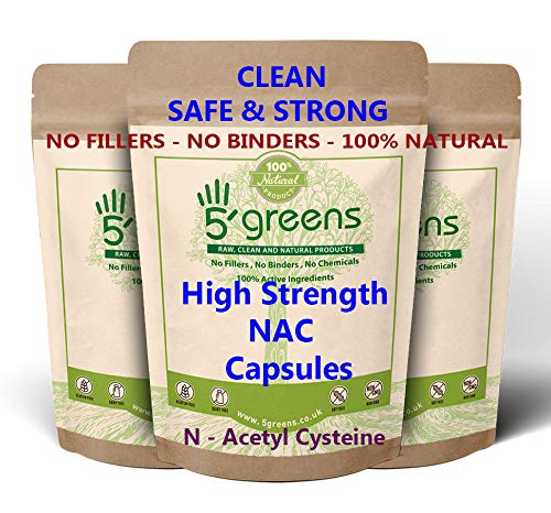 NAC N-Acetyl-Cysteine 1600mg High Strength Per Serving – 180 Vegan Friendly Capsules- 100% Natural, No Fillers or Binders – Made in The UK by 5greens